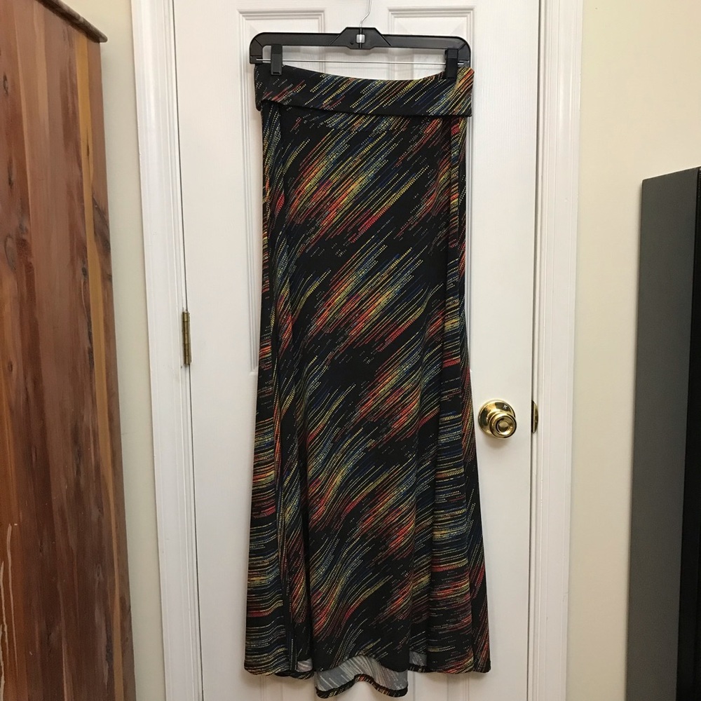 Lularoe Maxi Skirt Black Neon Dots Stretchy Small